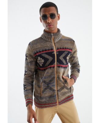 Men's Men s Knit Jacket with Zipper, Norwegian Pattern