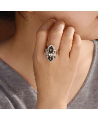 Boho  Blue CZ Filigree Cocktail Statement Ring Silver Plated Brass