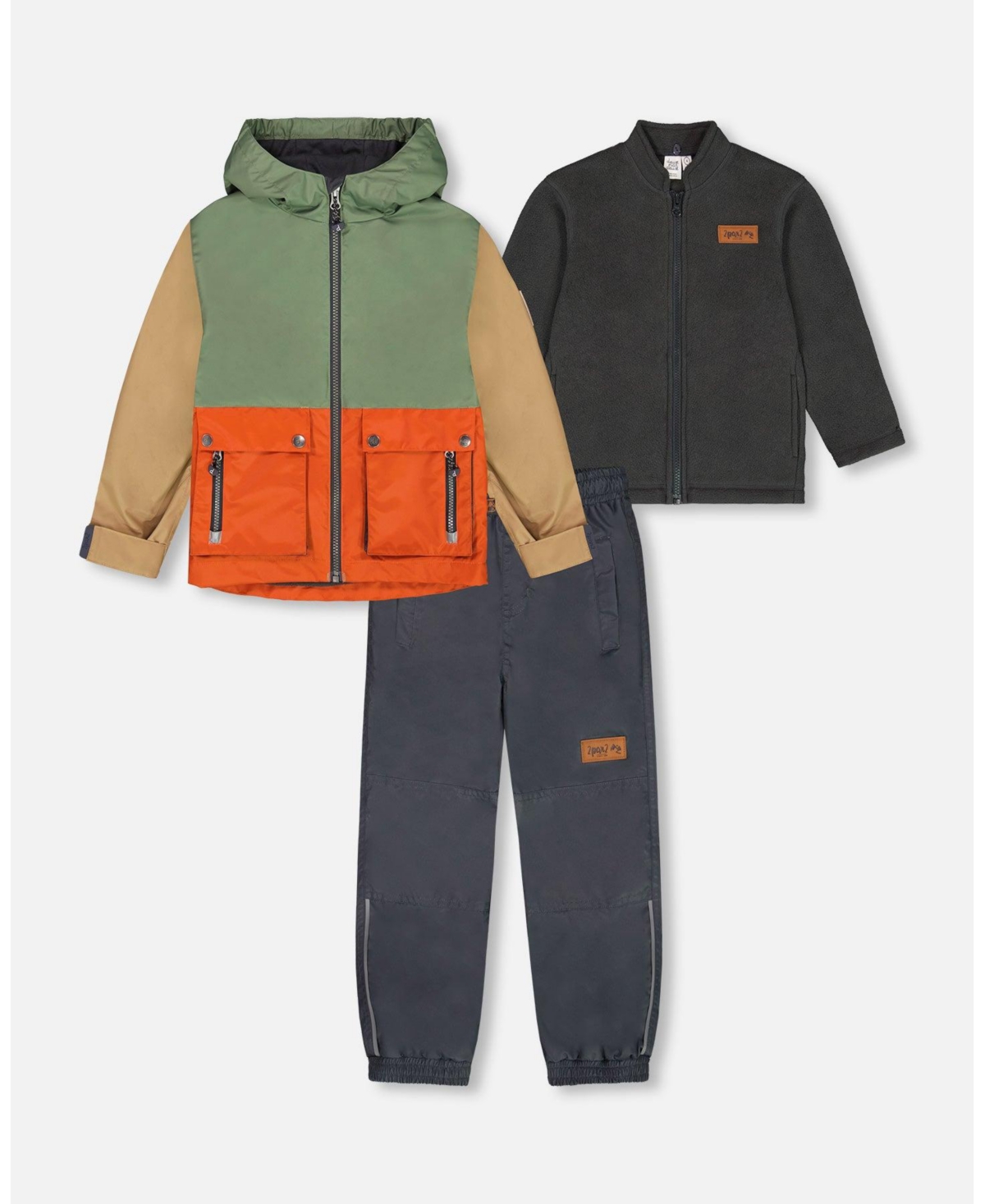 Deux par Deux Baby Boys 3-In-1 Mid-Season Outerwear Set Gray, Beige, Orange, And Sage
