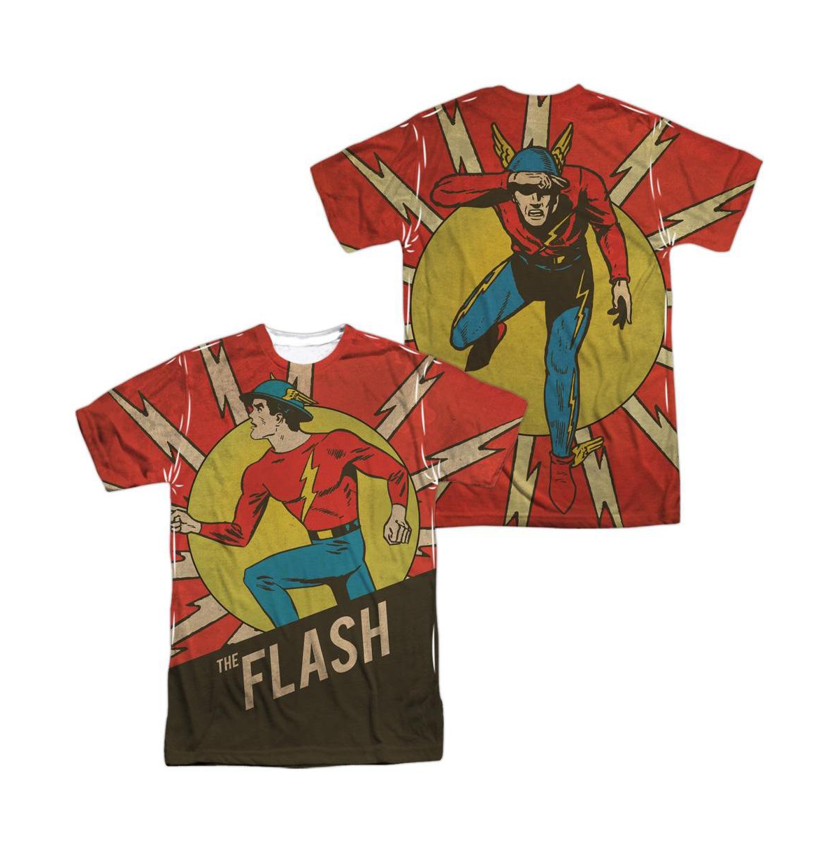 Dc Flash Mens Dc Comics Flash Vintage Comic Flash (Front/Back Print) Short Sleeve Adult Poly Crew Tee / T-Shirt - White