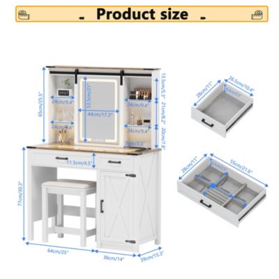 Sliding LED Mirror Makeup Wood Vanity with Power Outlets