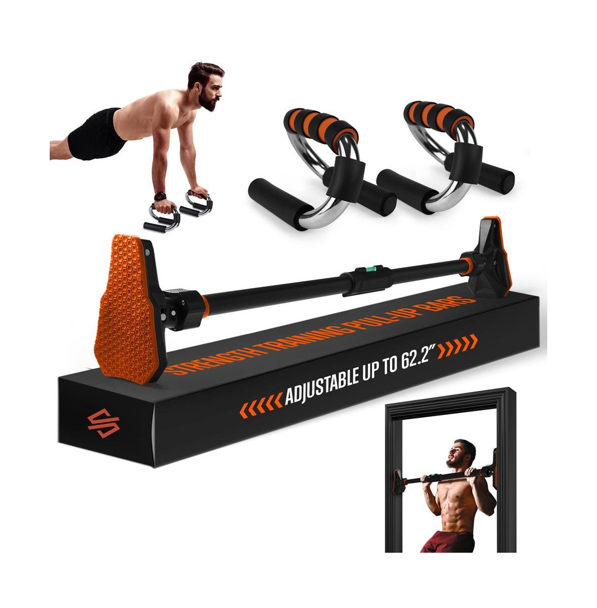 Adjustable Pull-Up and S-Type Push-Up Bars for Home Strength Training - Black