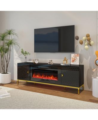 70 inches MDF TV Stand with 36 inches Fireplace and Storage Cabinets