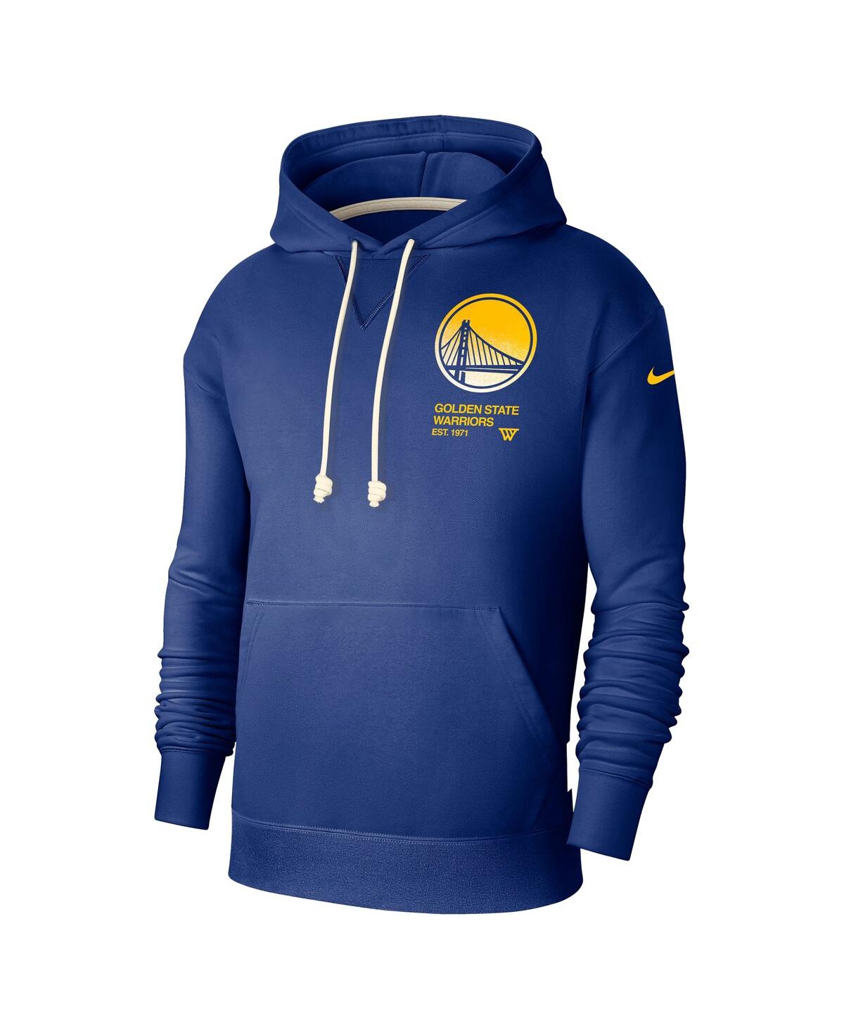 NIKE MEN'S ROYAL GOLDEN STATE WARRIORS COURTSIDE STANDARD ISSUE PREMIUM PERFORMANCE PULLOVER HOODIE 