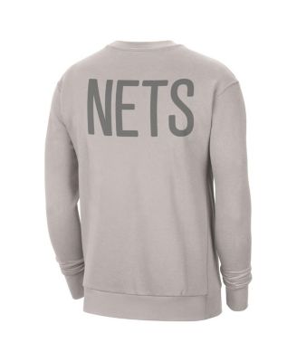Men's Stone Brooklyn Nets Courtside Statement Edition Heavyweight Pullover Sweatshirt