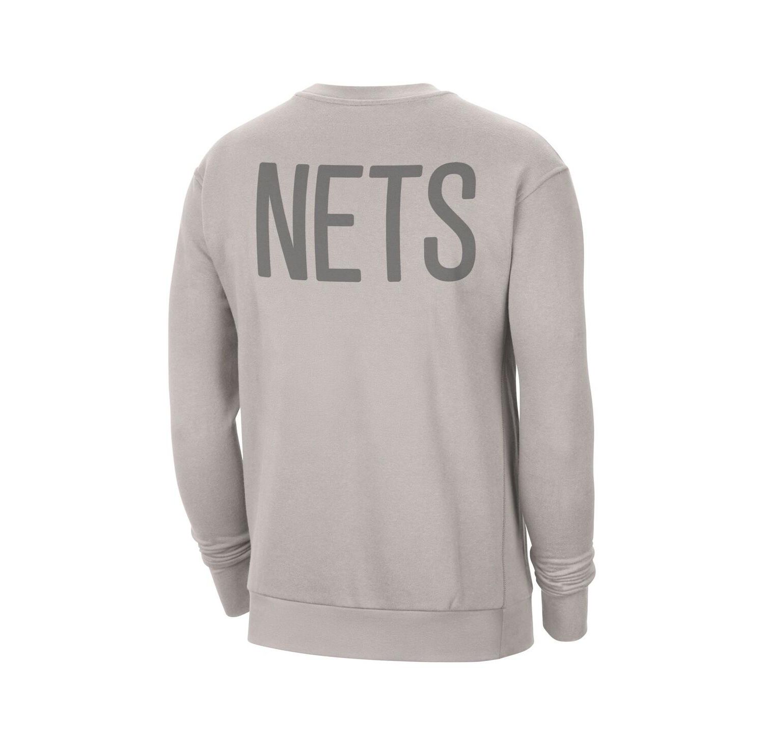 Men's Stone Brooklyn Nets Courtside Statement Edition Heavyweight Pullover Sweatshirt