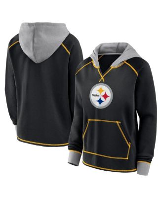 Logo Athletic - Women's Black Pittsburgh Steelers Boom Fleece Pullover V-Neck Hoodie
