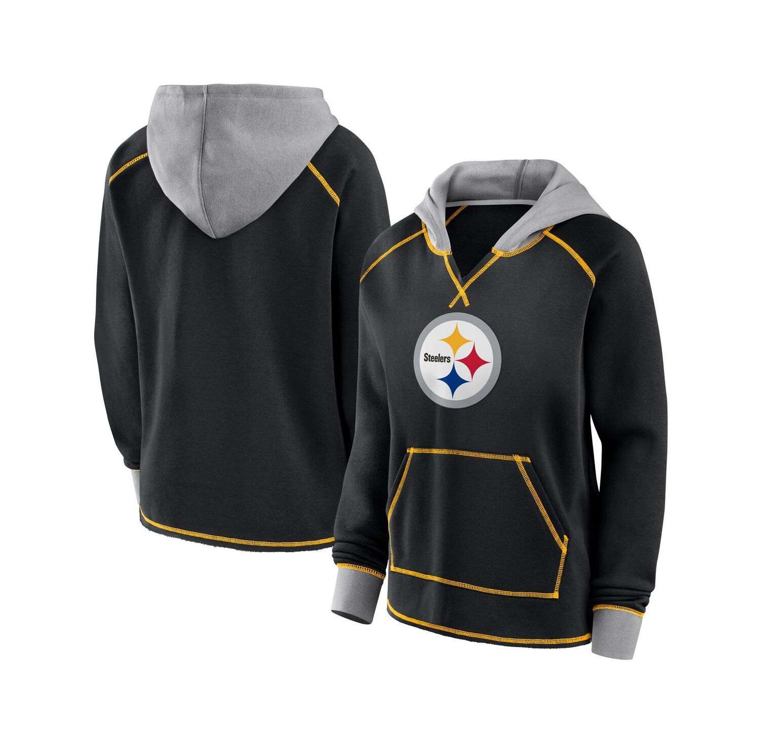 Women's Black Pittsburgh Steelers Boom Fleece Pullover V-Neck Hoodie
