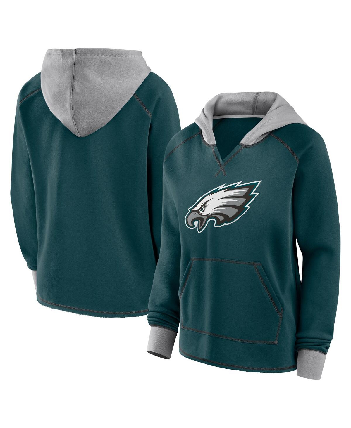 Women's Midnight Green Philadelphia Eagles Boom Fleece Pullover V-Neck Hoodie - Green