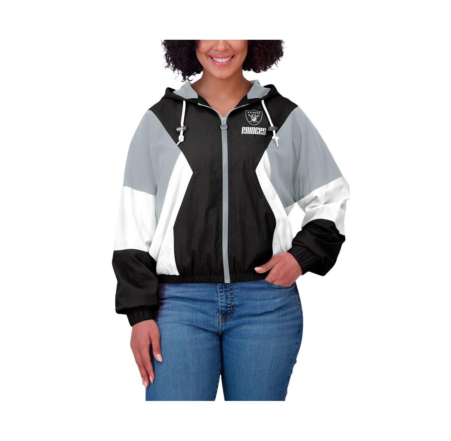 Women's Black/Gray Las Vegas Raiders Color Block Full-Zip Windbreaker Jacket