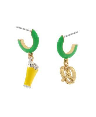 Faux Stone Shamrock Roll Beer Pretzel Charm Huggie Earrings