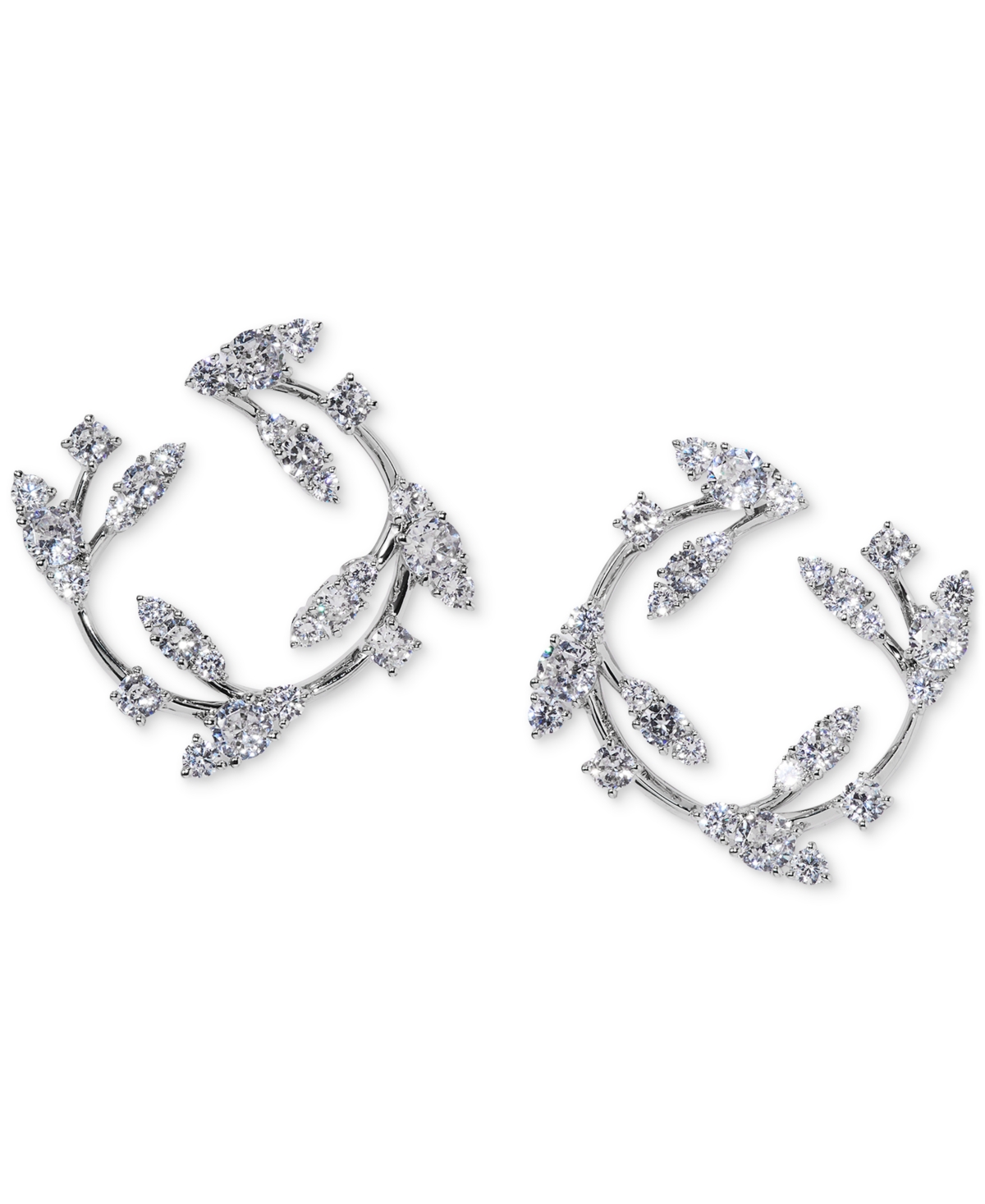 Eliot Danori Silver-tone Cubic Zirconia Vine Front-to-back Hoop Earrings, Exclusively At Macy's In Rhodium