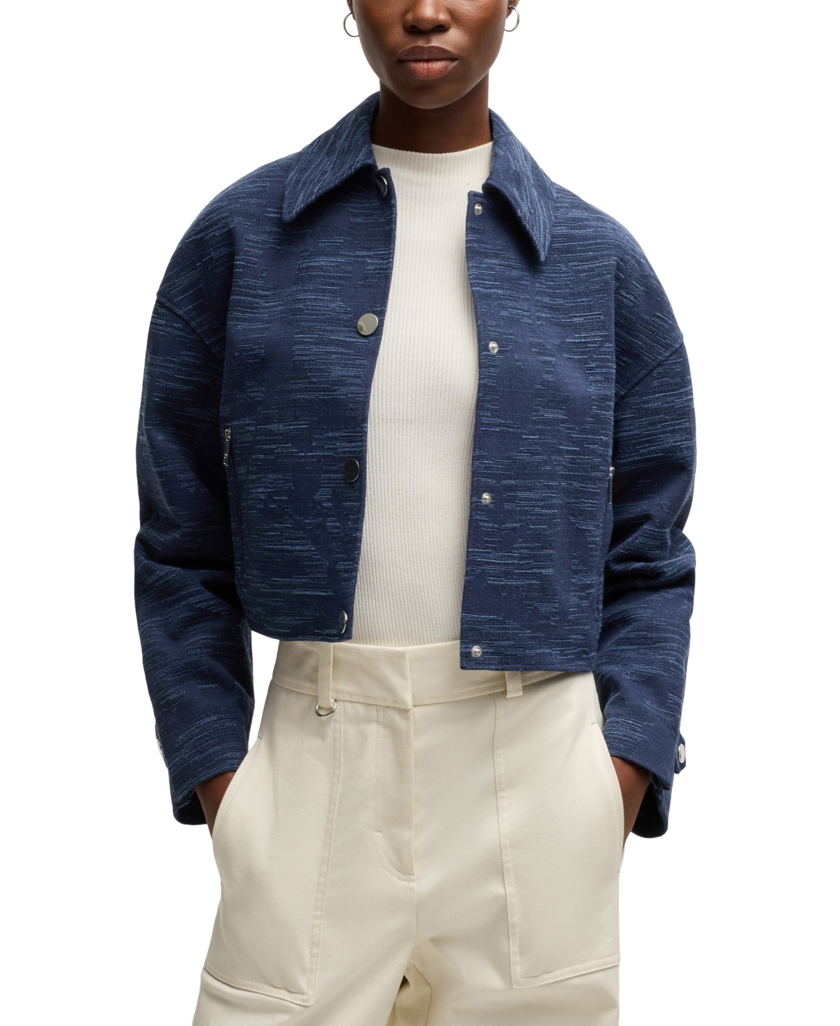 Boss by Hugo Boss Women's Floral Structure Relaxed-Fit Blazer - Dark Blue