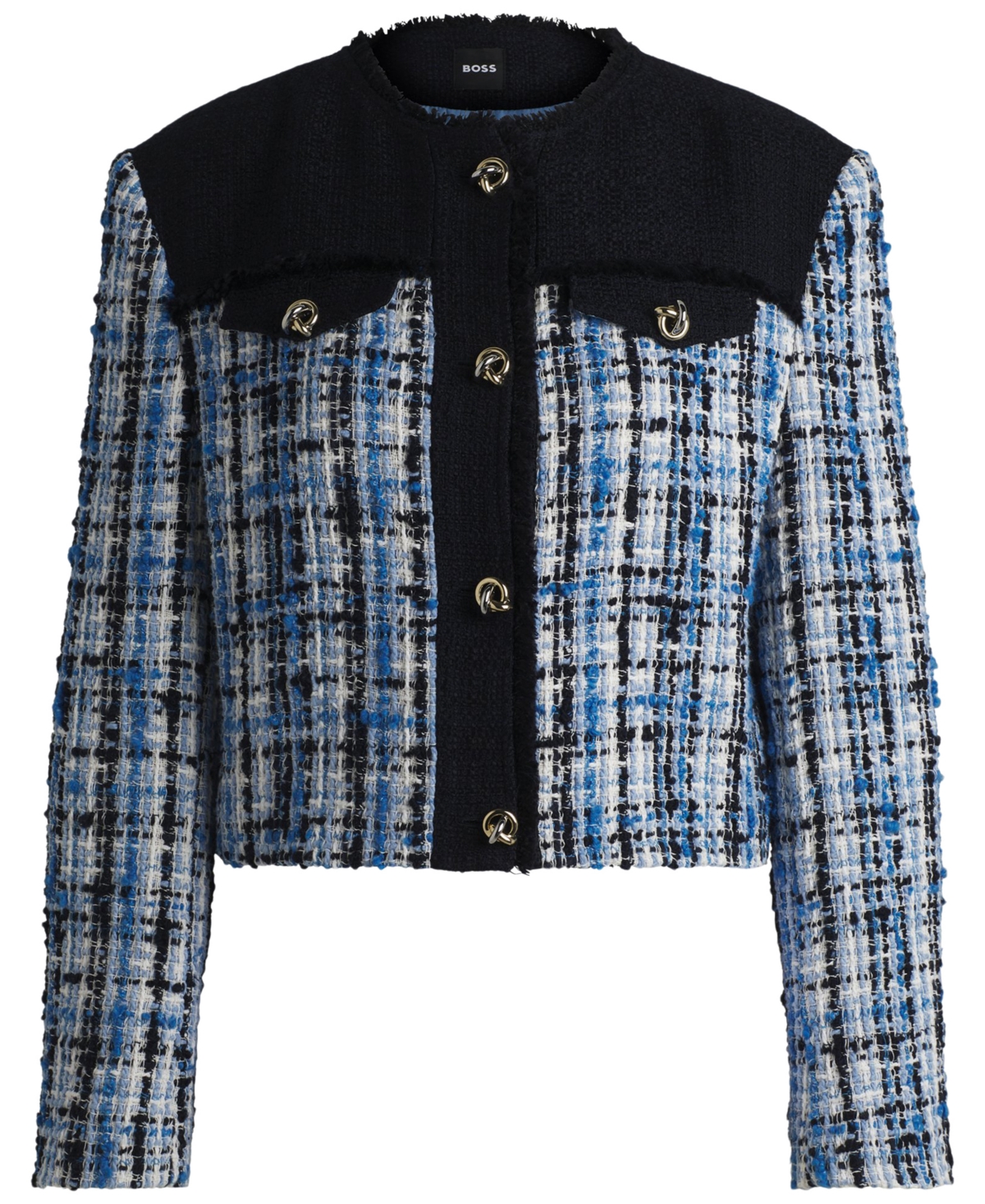 Hugo Boss Tweed Jacket With Contrast Panels And Knot Buttons In Open Misc