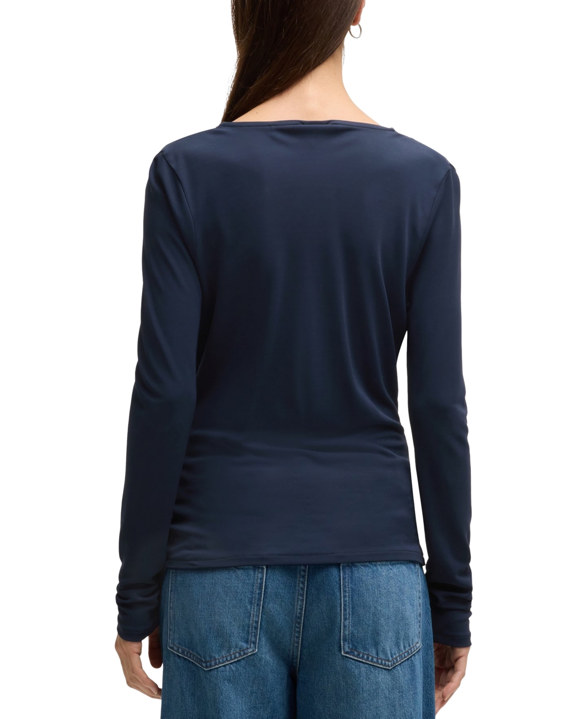 Hugo Boss Boss Eseyana Drape Neck Knit Top In Dark Blue