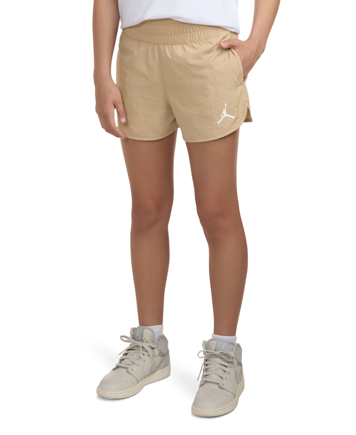 Shop Jordan Big Girls Lemonade Stand Drawcord Shorts In Legend Medium Brown