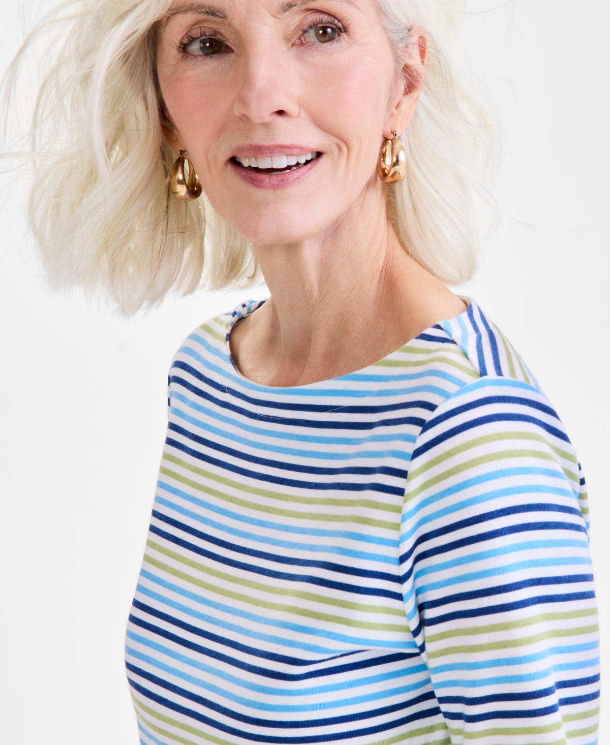 Style & Co Plus Size Striped Elbow-sleeve Knit Top, Exclusively At Macy's In Movement Sky Blue