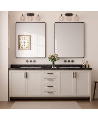 40x30 Inch Brushed Gold Bathroom Vanity Mirror Tempered Glass Metal Framed