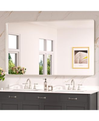 60x40 Inch Brushed Gold Bathroom Vanity Mirror Tempered Glass Metal Framed