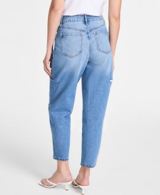 Women's Cotton Cut-Out Slash Barrel-Leg Denim Pants, Exclusively at Macy's