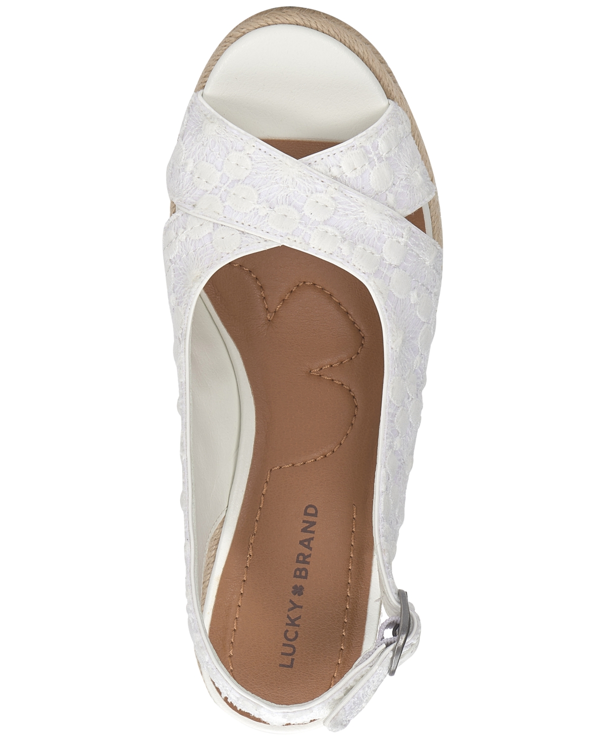 Shop Lucky Brand Women's Cyrila Floral Slingback Peep-toe Espadrille Wedge Sandals In White Lace Floral