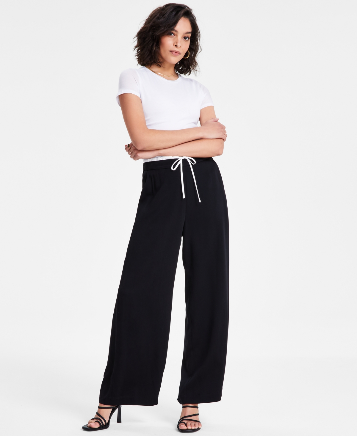 Women's High-Rise Double-Waistband Pants, Exclusively at Macy's - Deep Black