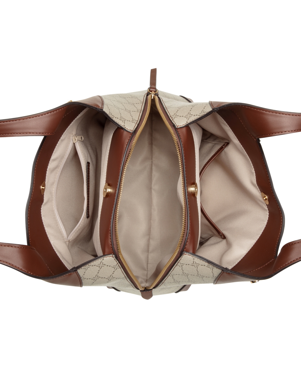 Shop Nine West Eamon Large Shoulder Bag In Beige Logo Mahogany