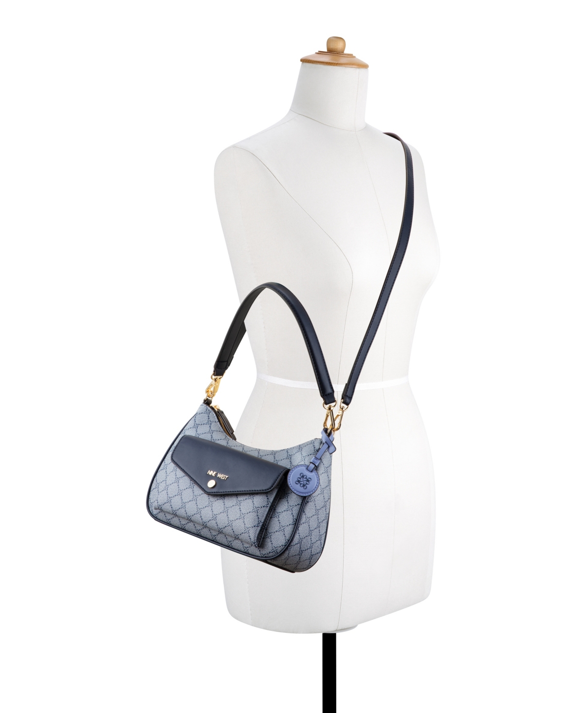 Shop Nine West Caireann Medium Shoulder Bag In Chambray Logo Navy