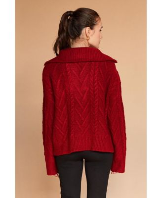 Women's Finley Front Zip Chunky Cable Knit Sweater