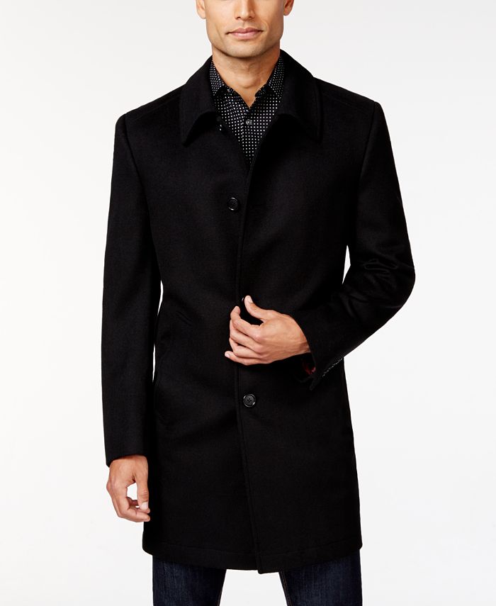 Kenneth Cole New York Estes Black Solid Slim-Fit Overcoat - Macy's