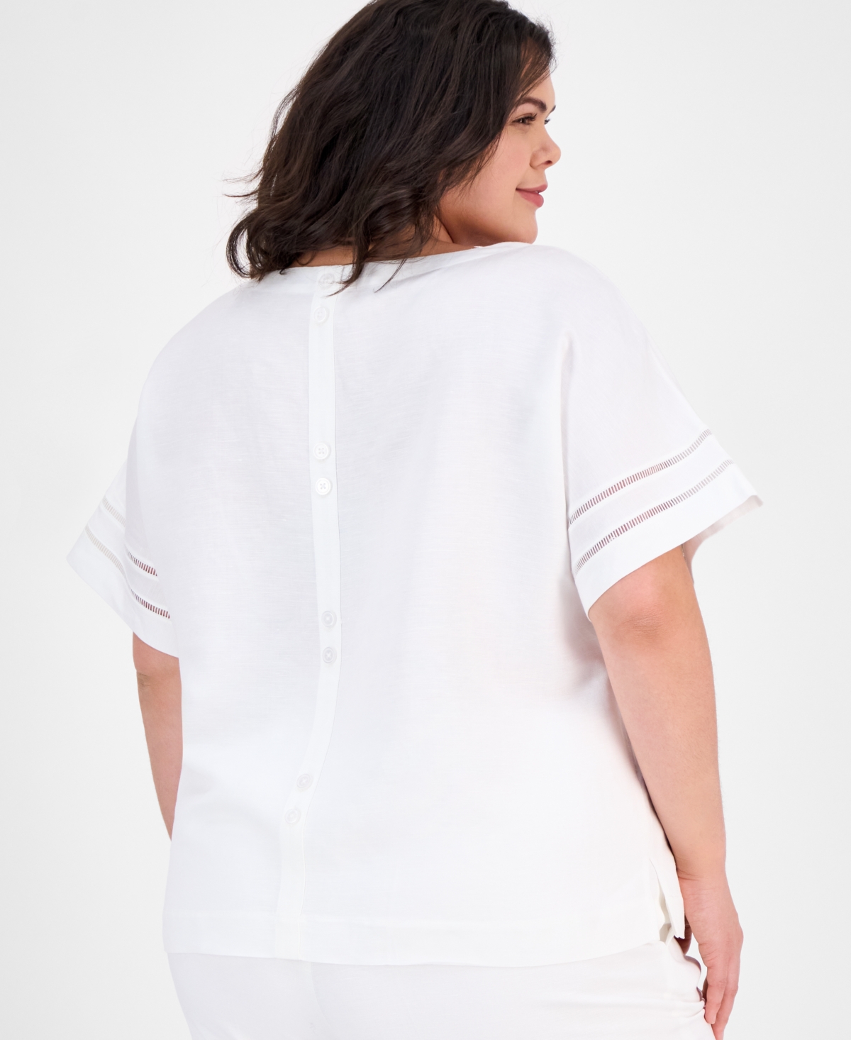 Anne Klein Plus Size Button-back Short-sleeve Blouse In Bright White