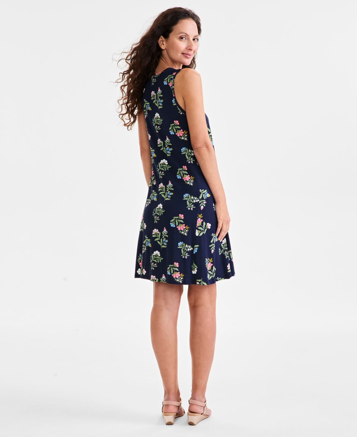Shop Style & Co Women's Printed Sleeveless Flip-flop Dress, Exclusively At Macy's In Runway Floral Blue