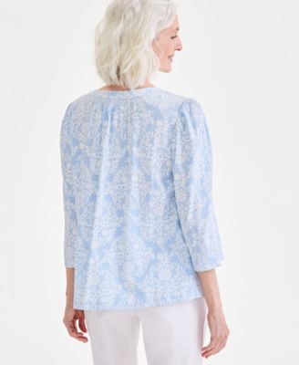 Women's Printed Split-Neck 3/4-Sleeve Top, Exclusively at Macy's