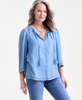 Style & Co Women's Split-Neck 3/4-Sleeve Top, Exclusively at