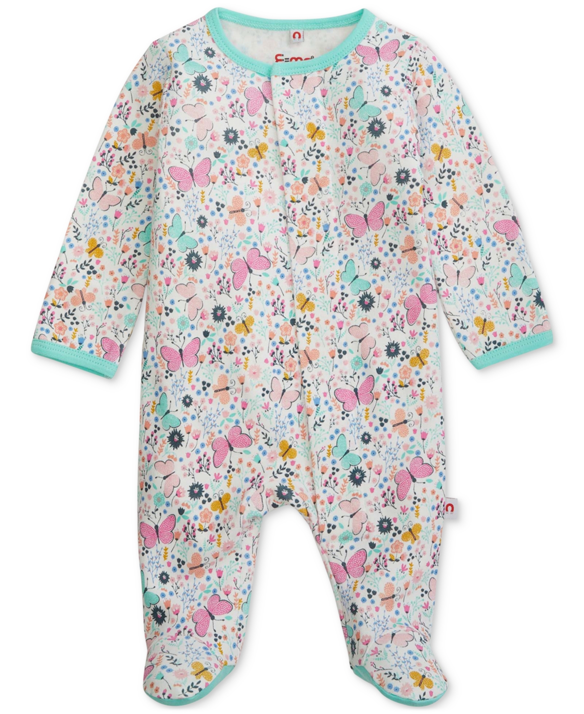 Easy Magnetic Close Baby Cotton Magnetic Footed Coverall In Social Butterfly,white