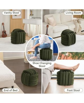 Chenille Fabric Modern Knot Design Ottoman, Comfortable Footstool for Living Room and Bedroom-The Pop Home
