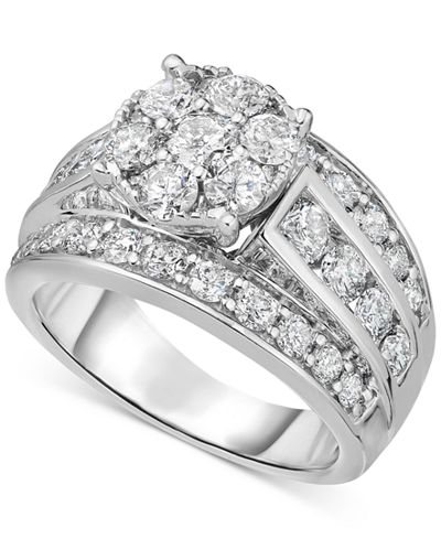 Diamond Cluster Engagement Ring (3 ct. t.w.) in 14k White Gold - Rings ...