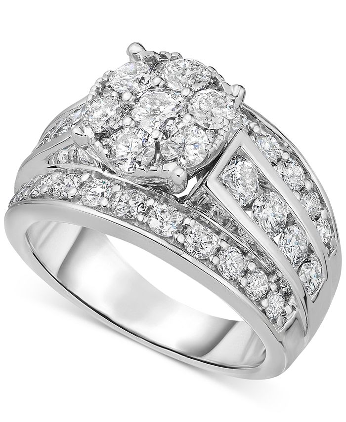 Macy's Diamond Cluster Engagement Ring (3 ct. t.w.) in 14k White Gold ...