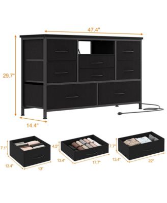 TV Stand Dresser for Bedroom with 8 Fabric Drawer & Power Outlet