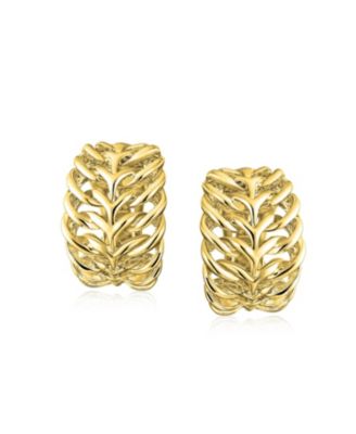 Fashion Open Weave Cable Leaf Feather Wide Half Hoop Clip On Earrings For Non Pierced Ears