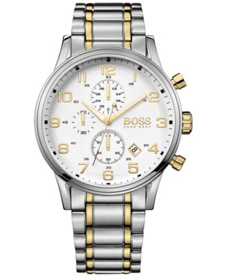 BOSS - Men's Chronograph Aeroliner Two-Tone Stainless Steel Bracelet Watch 44mm 1513236