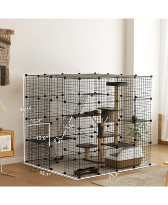 4-Tier Large Cat Cage, 55" DIY Cat Playpen with Platforms,