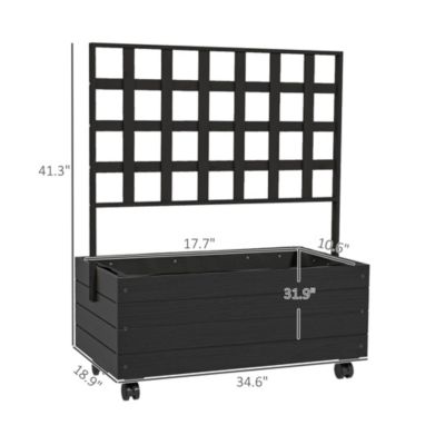 Outdoor Planter with Trellis and Wheels Wooden Raised Planter Box