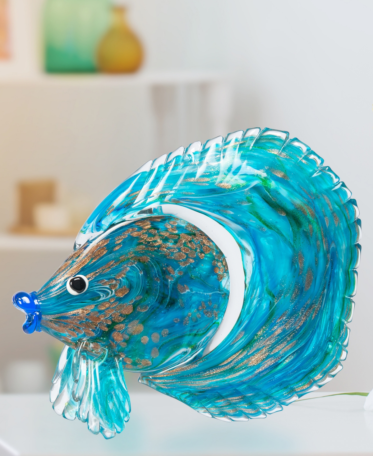 Shop Dale Tiffany 9.5" Railay Fish Art Glass Figurine In Blue