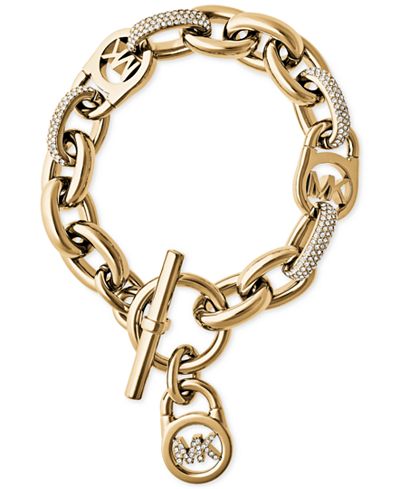 Michael Kors Gold-Tone Link Bracelet with Pavé Crystal Accents- FIRST ...