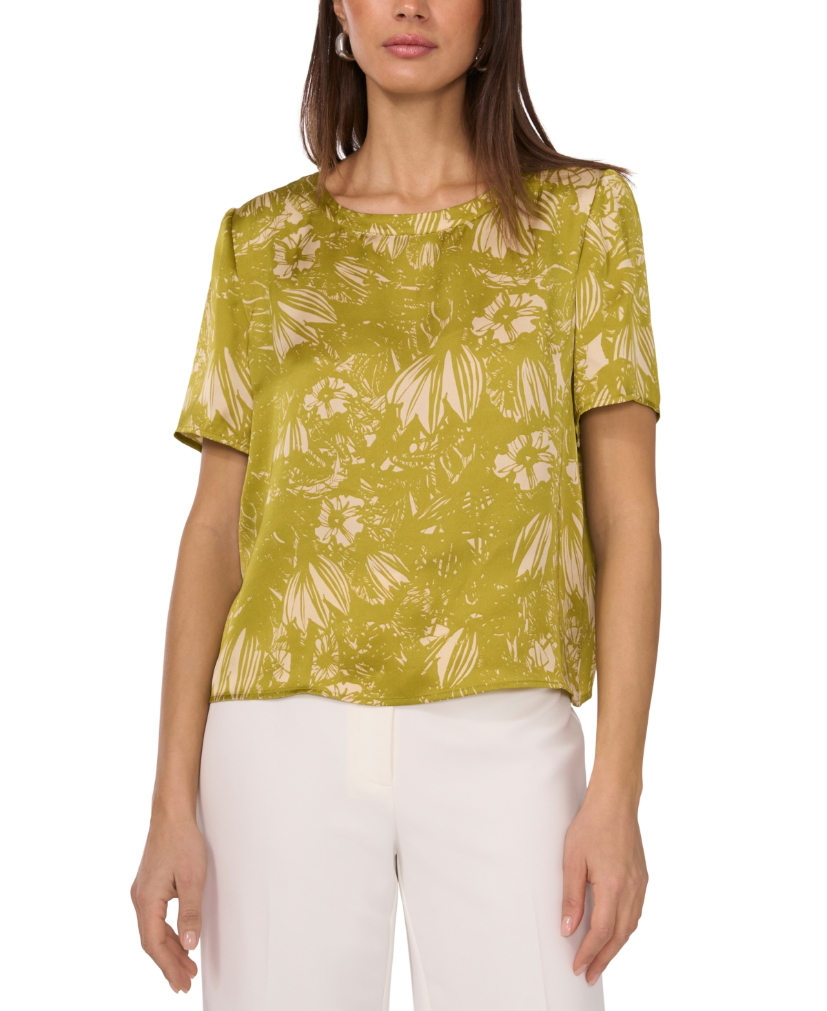 VINCE CAMUTO WOMEN'S PRINTED SHORT-SLEEVE ROUND-NECK TOP 