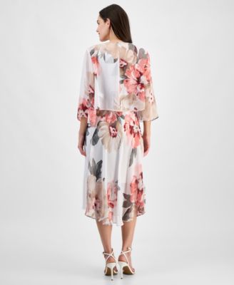 Robbie Bee Women's Floral Print Chiffon Midi Dress & Jacket Set - Macy's