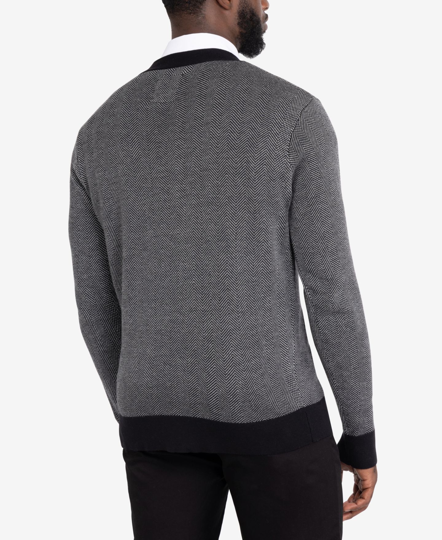 Мужской кардиган X-Ray Herringbone Cardigan, цвет: Молочный белый / Чёрный — фото 2