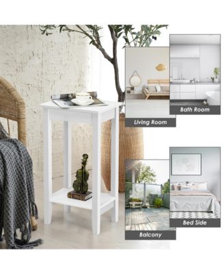  2-Tier Nightstand End Side Table Coffee Table Wooden Legs Bedroom White