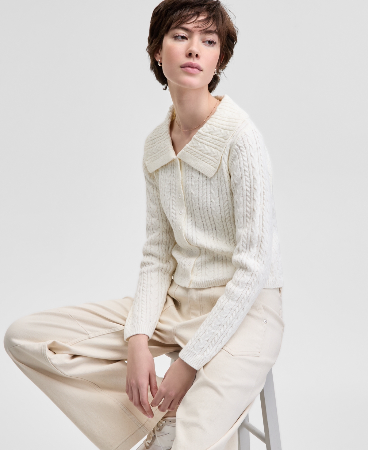 And Now This Women's Collared Cable Cardigan, Exclusively at Macy's